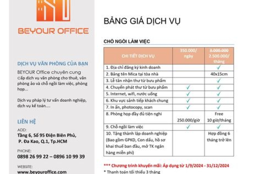 BẢNG GIÁ DỊCH VỤ